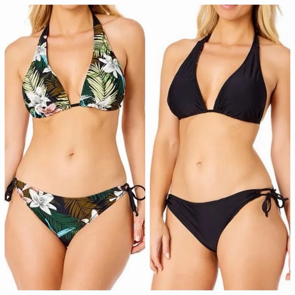 Hurley Reversible Bikini M Bikini 2 Piece Set Swimwear Tropical Swimsuit Black